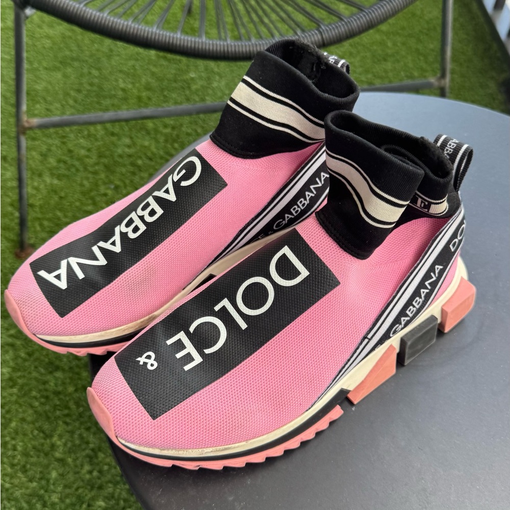 Pink Black Logo Sock Sneakers